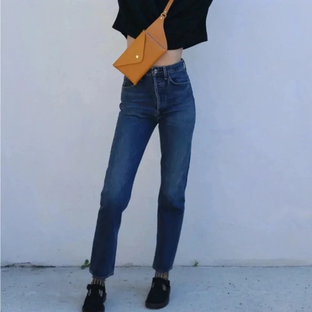 Agolde Indigo High-Rise Straight Leg Jeans